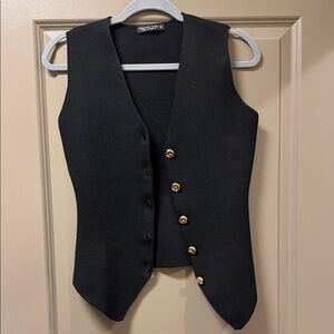 Emerson Lang Black Buttoned Knit Vest with Gold Buttons